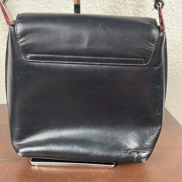 Vintage Gucci Structured Foldover Flap Shoulder Bag Black Leather Evening - Picture 6 of 16